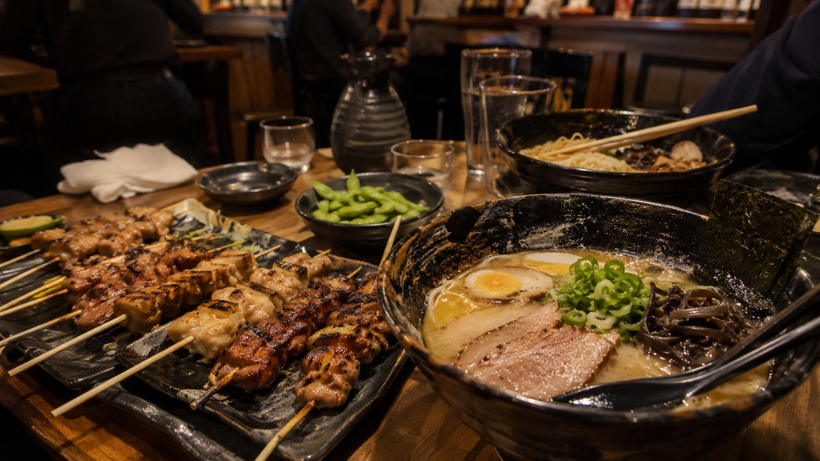 Tosakko Ramen Pasadena - Cozy izakaya dinner spread