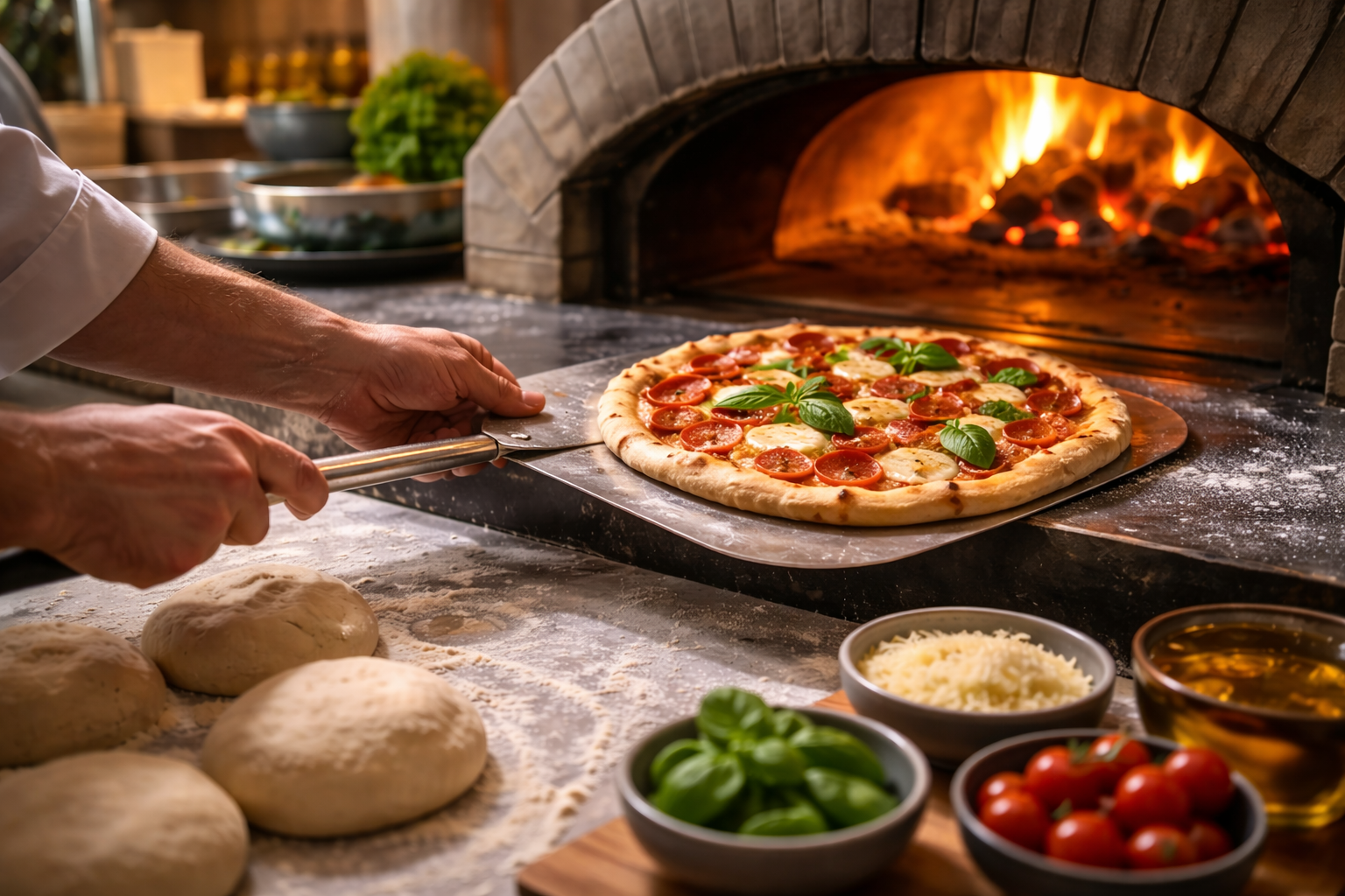Truly Pizza - Preparing a pizza for the oven