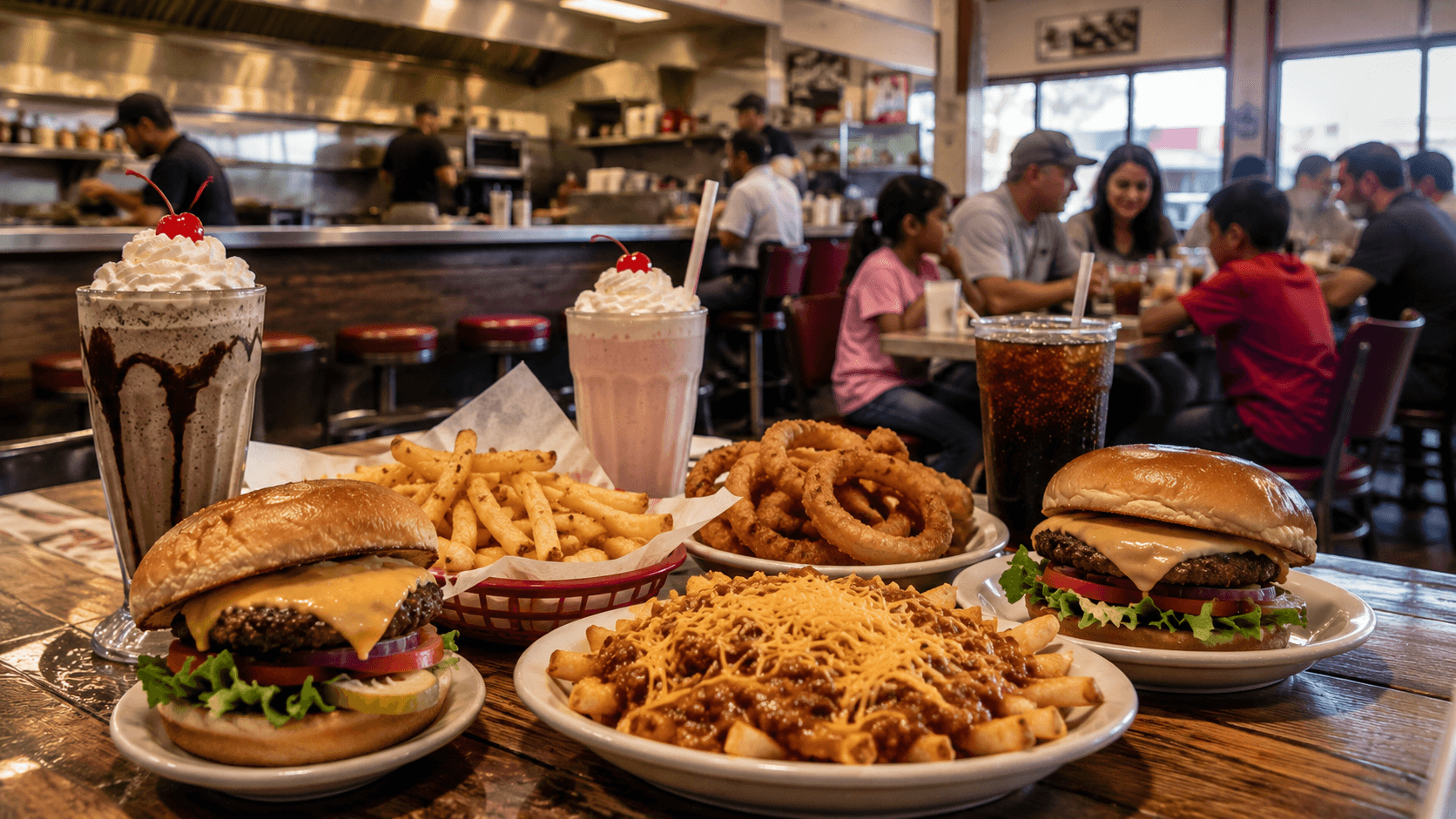 Willie's Burgers Classic diner feast with milkshakes