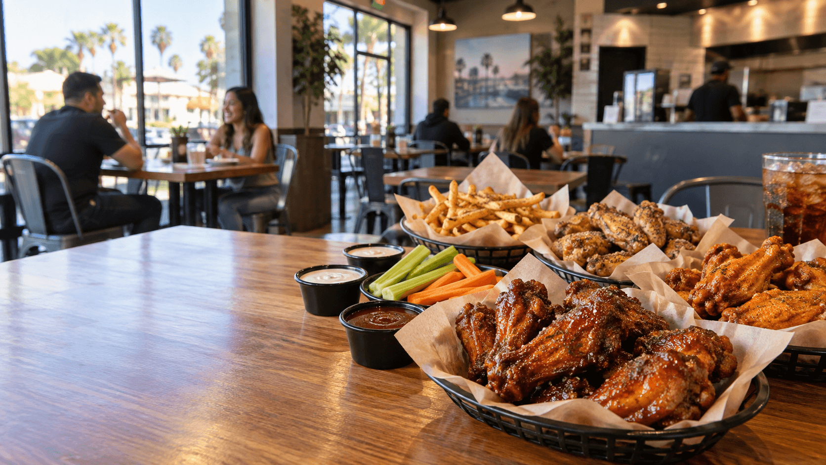 Wingstop, Crispy Wings in a Sunlit Dining Room