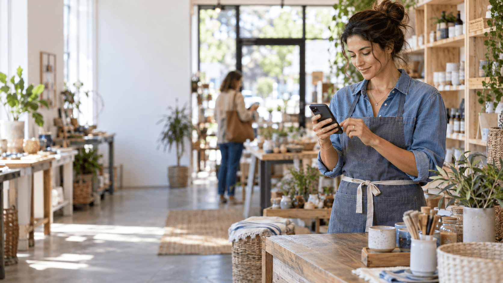 A local business owner creates a professional business profile, representing Open Market’s fast, simple, and visibility-focused listing process.