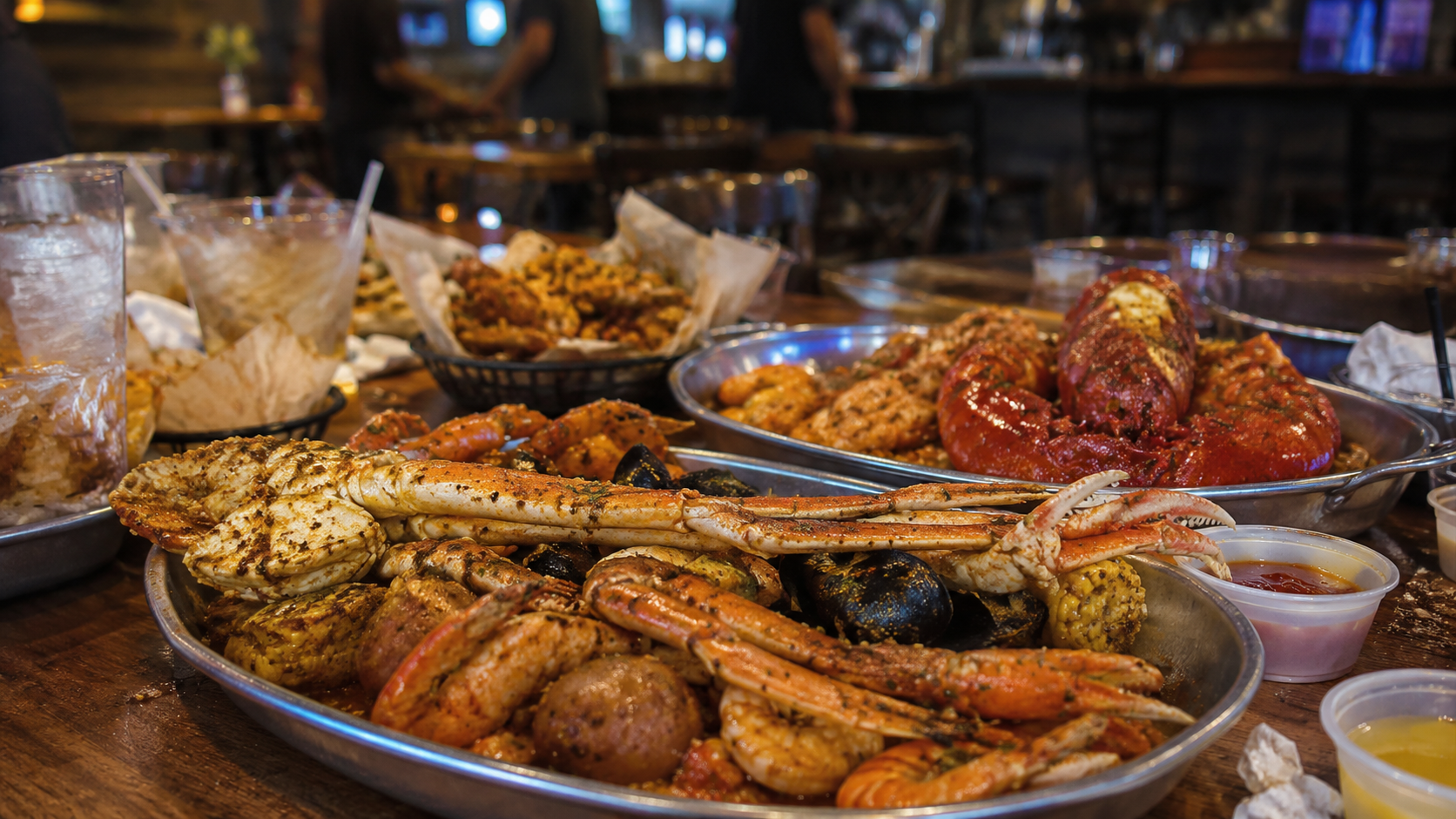 crab n spice corona Seafood feast in a cozy tavern