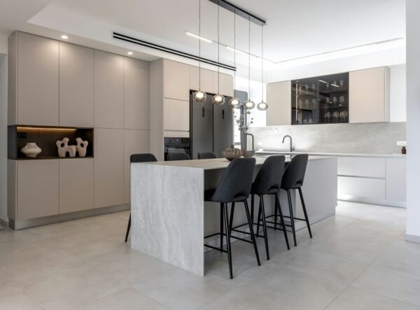 Modern kitchen with island and bar stools